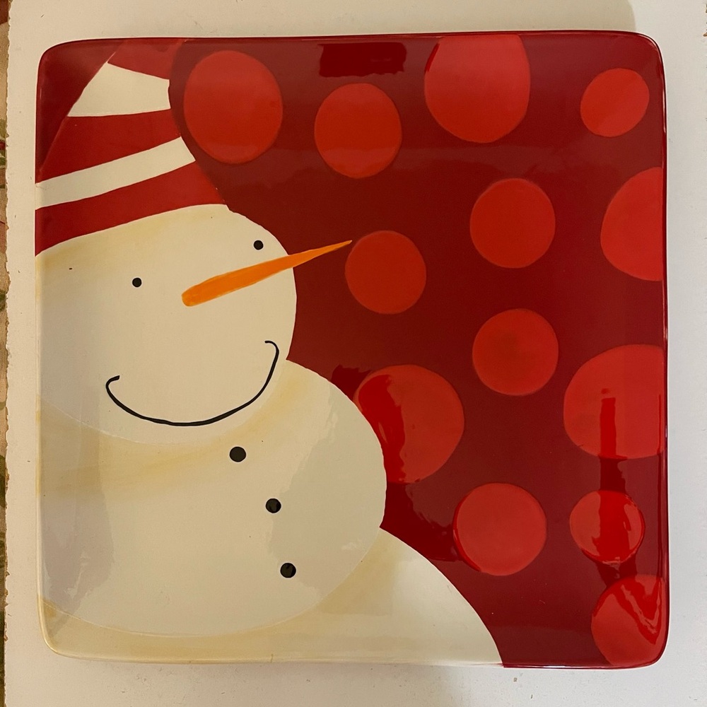 Ceramic Snowman Platter 12.25” square